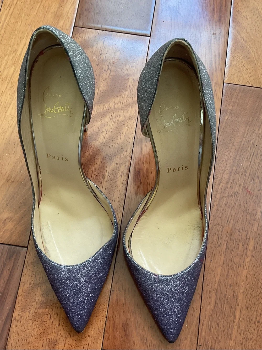 Christian Louboutin Sparkling Silver-Gray D'Orsay Pointed Toe Pumps